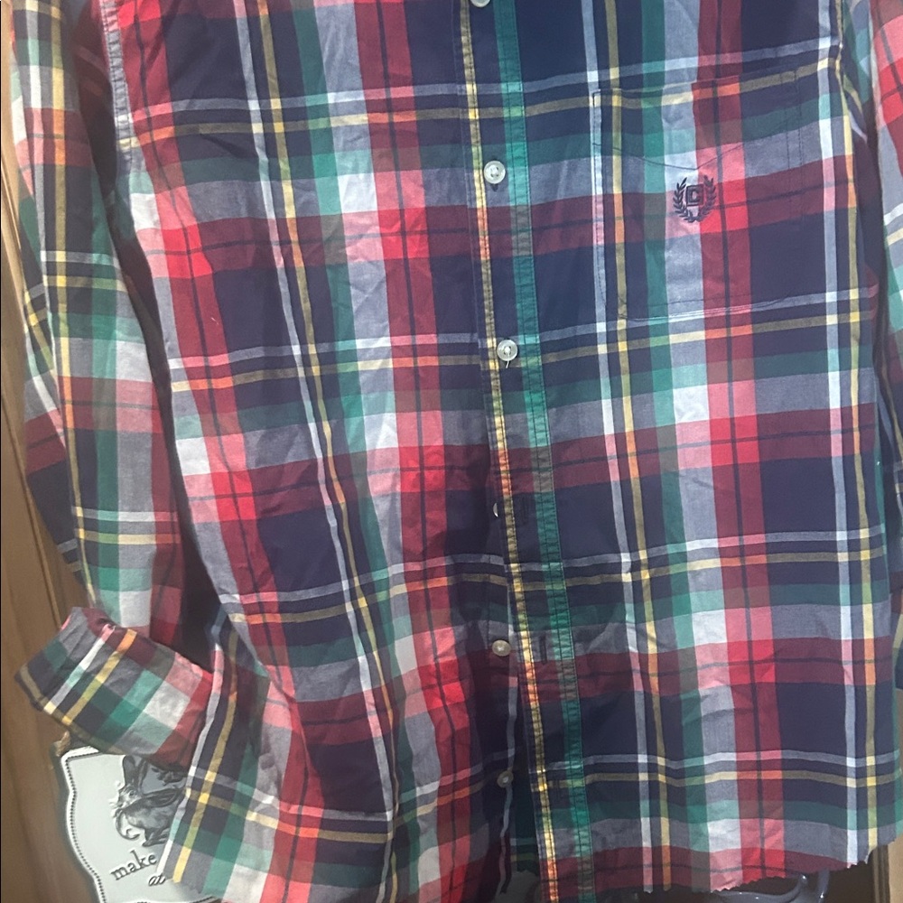 Chaps Ruffle Collar Multicolor Plaid Button Down … - image 8